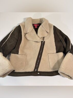 CATHERINE MELANDRINO - WOMENS - FAUX FUR / FAUX LEATHER ZIP SHERPA JACKET